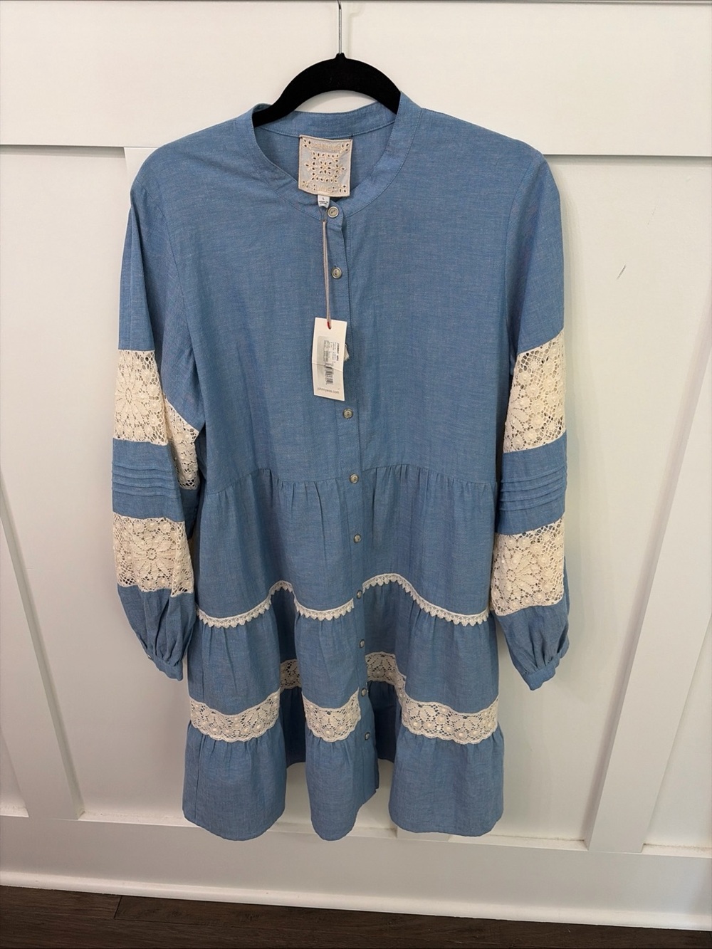 Johnny Was Jade Laguna Pieced Mini Dress-NWT-Large-Chambray-Lace-Festival